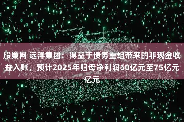 股巢网 远洋集团：得益于债务重组带来的非现金收益入账，预计2025年归母净利润60亿元至75亿元