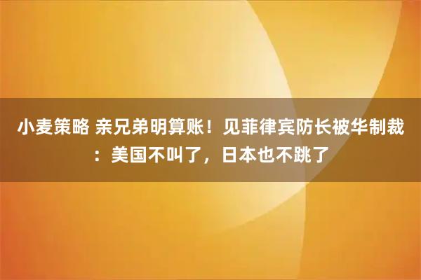 小麦策略 亲兄弟明算账！见菲律宾防长被华制裁：美国不叫了，日本也不跳了